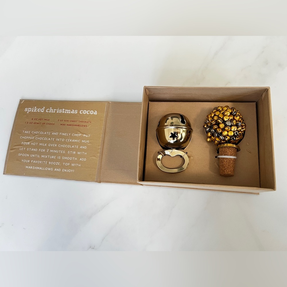 mud pie Bottle Topper And Opener Set SANTA JINGLE BELL BAR GIFT SET 2020 bells